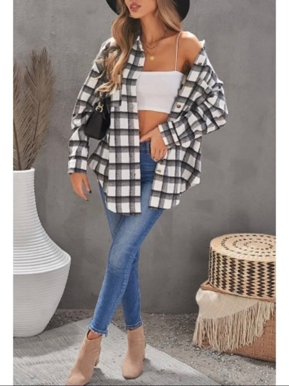 NWT Black and White Button Down Plaid Flannel Shirt, Size 2XL